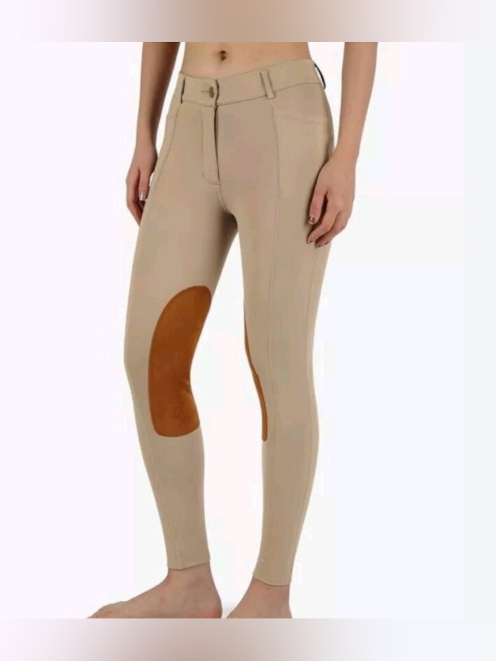 Beige Skinny Riding Breeches with Tan Knee Patches